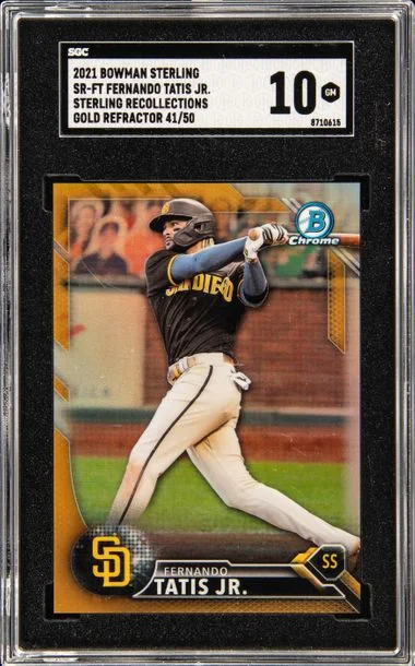 2021 Bowman Sterling Fernando Tatis Jr. Recollections Gold Refractor #SR-FT card image
