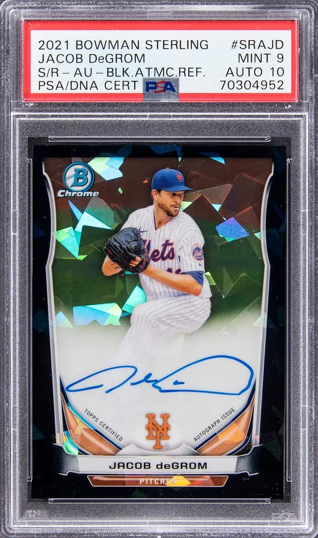 2021 Bowman Sterling Jacob deGrom Recollections Autographs Black Atomic Refractor #SRA-JD card image