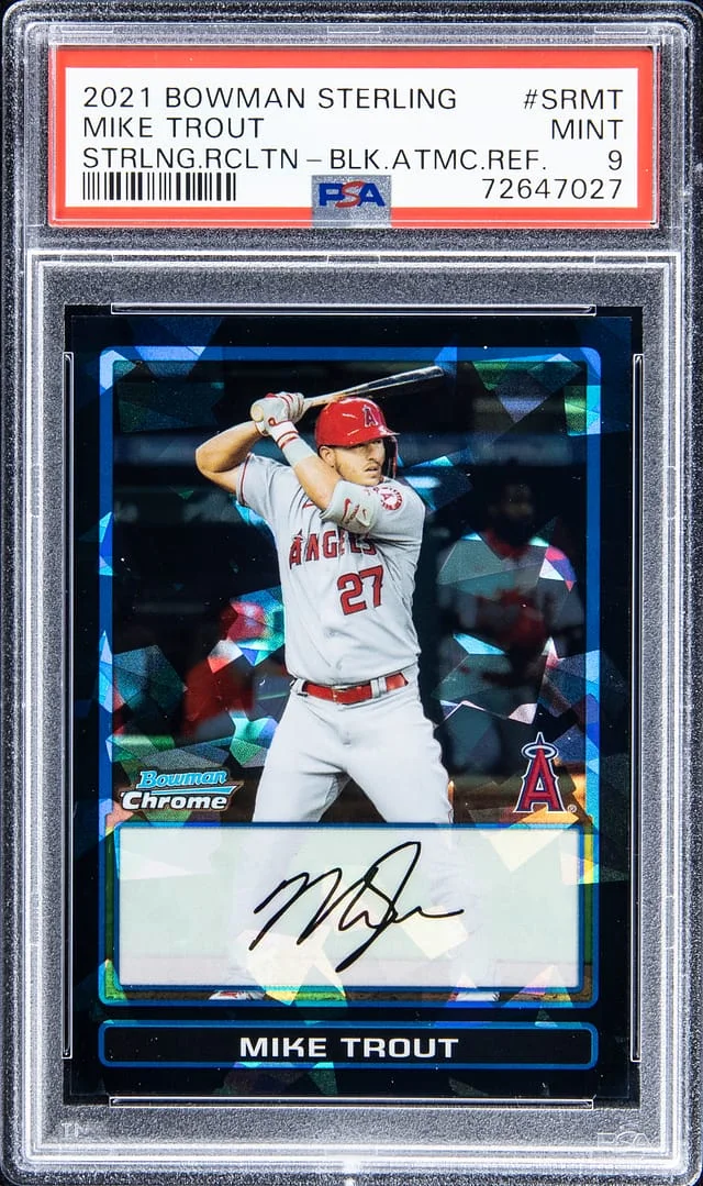 2021 Bowman Sterling Mike Trout Recollection Black Atomic Refractor #SRMT card image