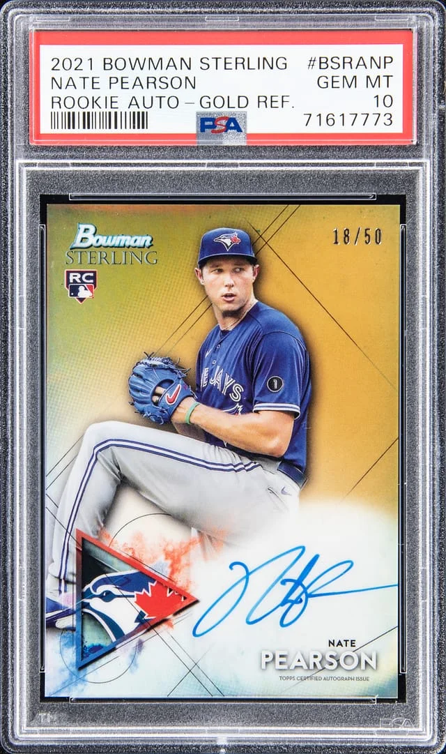 2021 Bowman Sterling Nate Pearson Autograph Gold Refractor #BSRANP card image