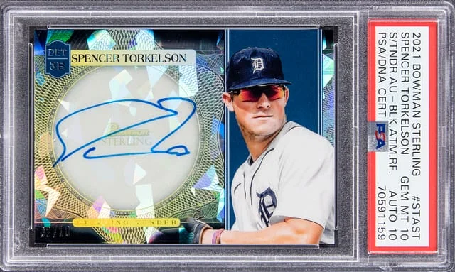 2021 Bowman Sterling Spencer Torkelson Tender Autographed Black Atomic Refractor #STA-ST card image