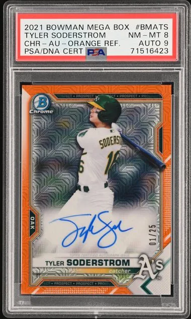 2021 Bowman Tyler Soderstrom Mega Box Chrome Autographs Orange Refractor #BMA-TS card image
