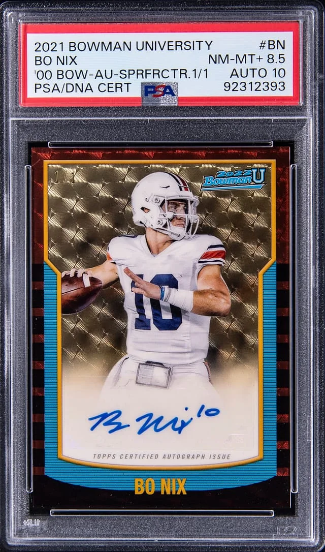2021 Bowman University Bo Nix 00 Bowman Autographs SuperFractor #2KBA-BN card image
