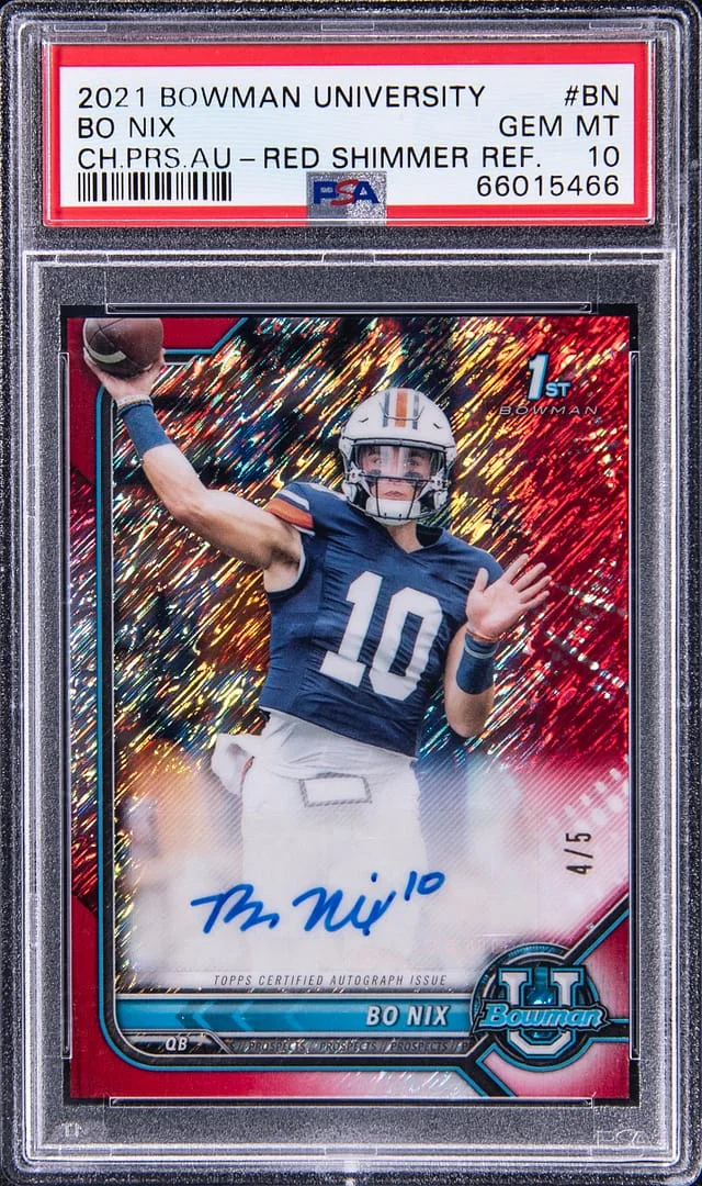 2021 Bowman University Bo Nix Chome Autograph Red Shimmer Refractor #BCPA-BN card image