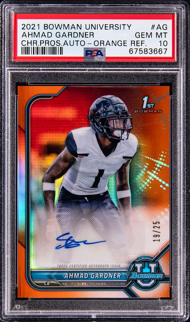 2021 Bowman University Chrome Ahmad Sauce Gardner Prospect Autograph Orange Refractor #BCPA-AG card image