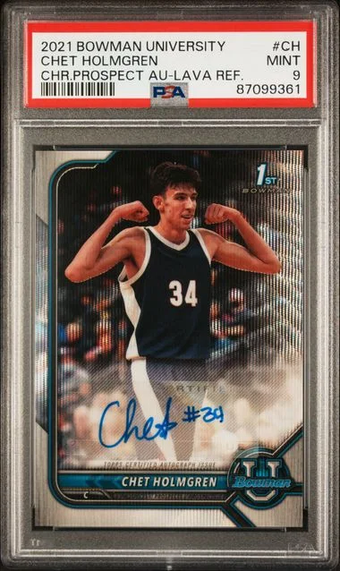 2021 Bowman University Chrome Chet Holmgren Prospect Autographs Lava Refractor #CH card image