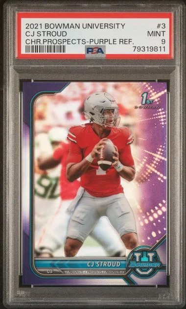 2021 Bowman University Chrome Cj Stroud Prospects Purple Refractor #3 card image