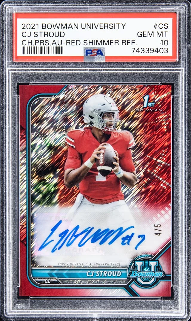 2021 Bowman University Chrome C.J. Stroud Prospect Autographs Red Shimmer Refractor #BCPA-CS card image