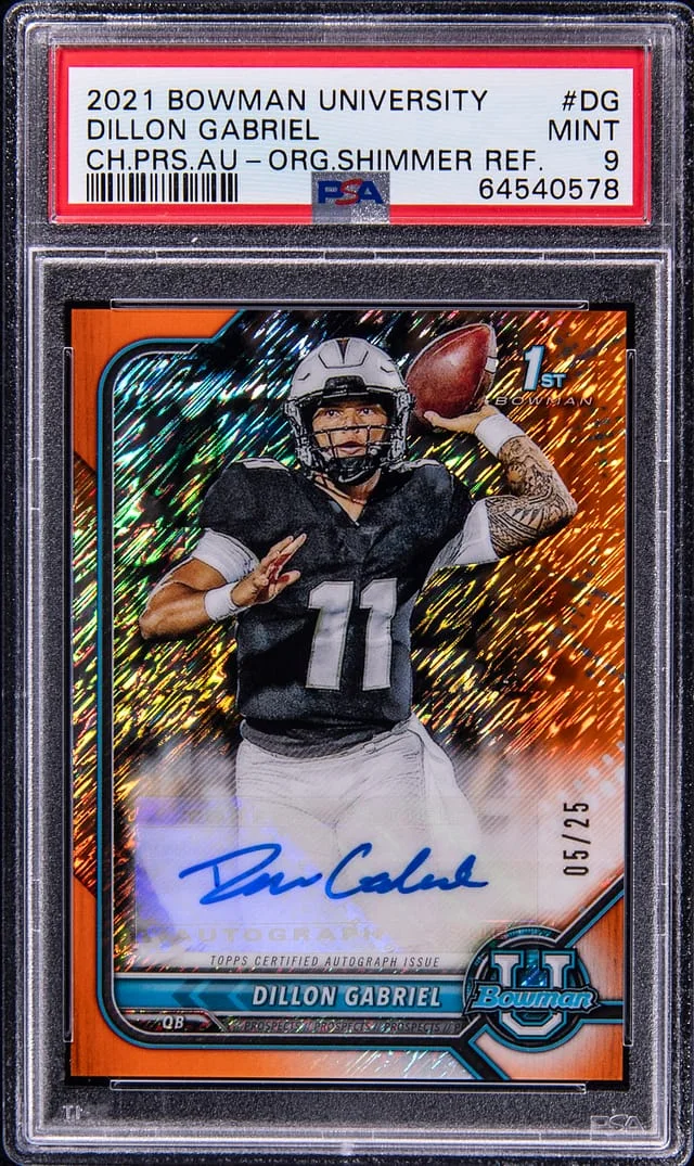 2021 Bowman University Chrome Dillon Gabriel Prospect Autograph Orange Shimmer Refractor #BCPA-DG card image