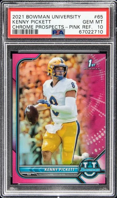 2021 Bowman University Chrome Kenny Pickett Prospects Pink Refractor #65 card image
