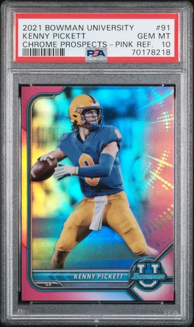 2021 Bowman University Chrome Kenny Pickett Prospects Pink Refractor #91 card image