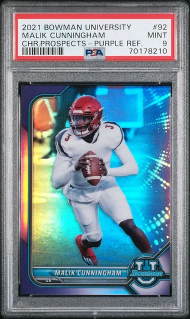 2021 Bowman University Chrome Malik Cunningham Prospects Purple Refractor #92 card image