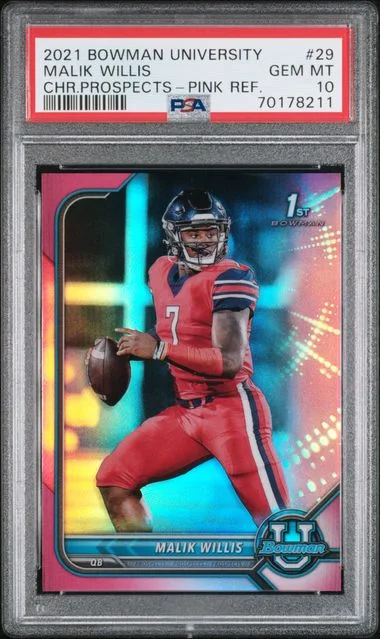 2021 Bowman University Chrome Malik Willis Prospects Pink Refractor #29 card image