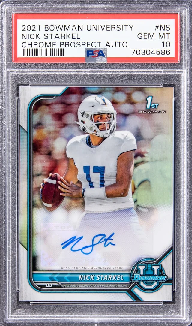 2021 Bowman University Chrome Nick Starkel Prospect Autograph #BCPA-NS card image
