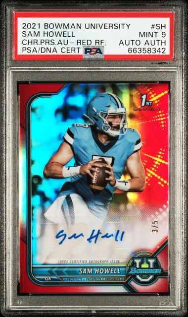2021 Bowman University Chrome Sam Howell Prospect Autographs Red Refractor #SH card image