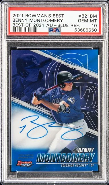 2021 Bowman's Best Benny Montgomery Best Of 2021 Autographs Blue Refractor #B21BM card image