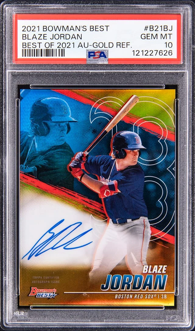 2021 Bowman's Best Blaze Jordan Best of 2021 Autograph Gold refractor #B21-BJ card image