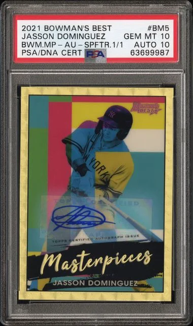 2021 Bowman's Best Jasson Dominguez Bowman Masterpieces Autograph SuperFractor #BM5 card image