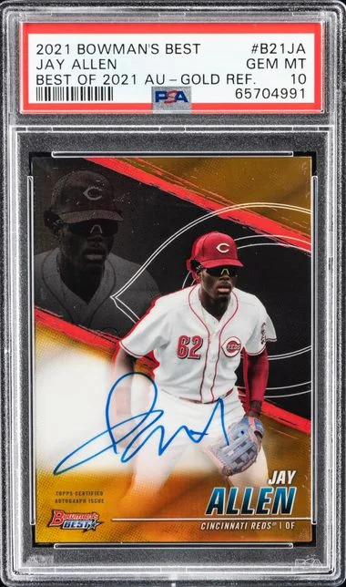 2021 Bowman's Best Jay Allen Best Of 2021 Autographs Gold Refractor #B21JA card image