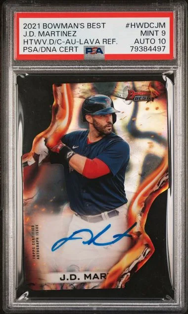 2021 Bowman's Best J.D. Martinez Heatwave Die-Cuts Autograph-Lava Refractor #HWDCJM card image