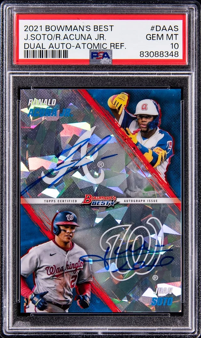 2021 Bowman's Best Juan Soto/Ronald Acuna Jr. Dual Autograph Atomic Refractor #DA-AS card image
