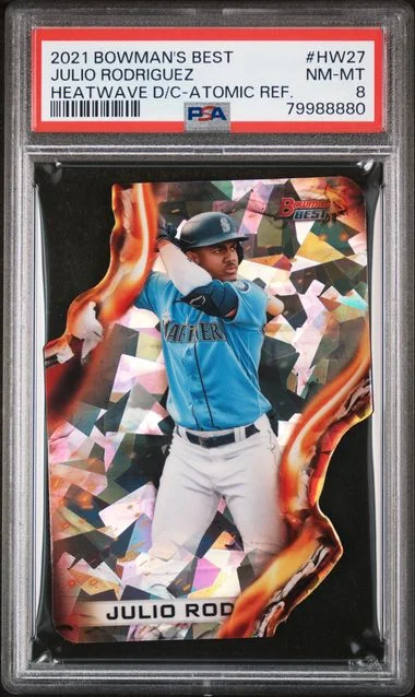 2021 Bowman's Best Julio Rodriguez Heatwave Die-Cuts Atomic Refractor #Hw27 card image