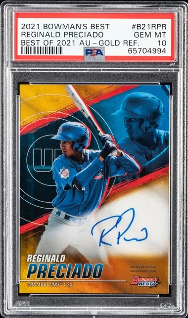 2021 Bowman's Best Reginald Preciado Best Of 2021 Autographs Gold Refractor #B21RPR card image