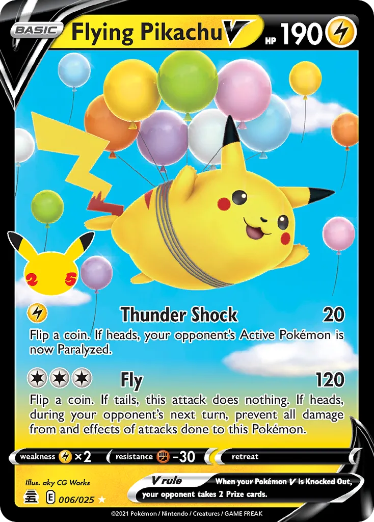 2021 Celebrations Flying Pikachu V Rare Holo V #06/25 Rare Holo V card image