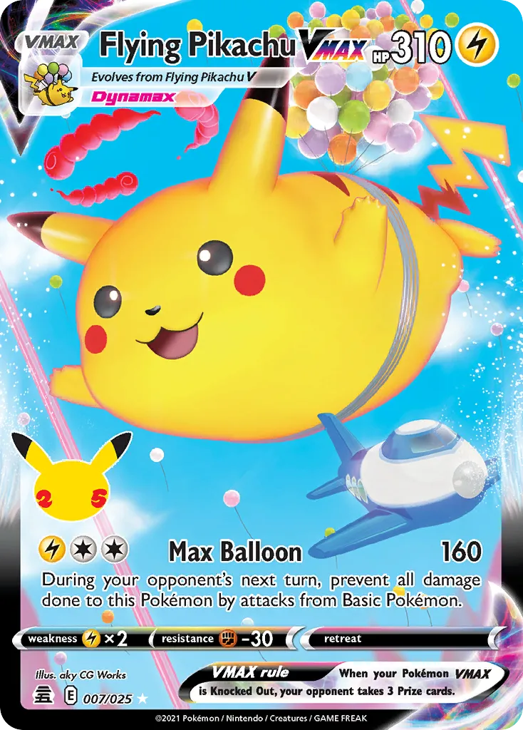 2021 Celebrations Flying Pikachu VMAX Rare Holo VMAX #07/25 Rare Holo VMAX card image