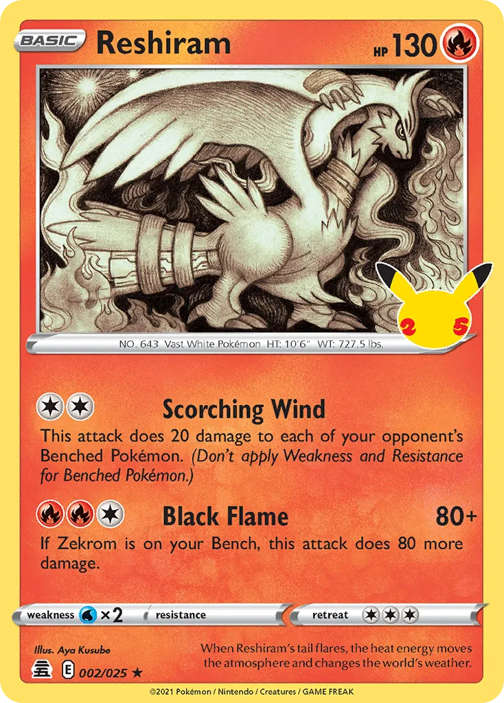 2021 Celebrations Reshiram Rare #02/25 Rare card image