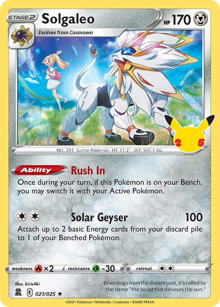 2021 Celebrations Solgaleo Rare Holo #21/25 Rare Holo card image