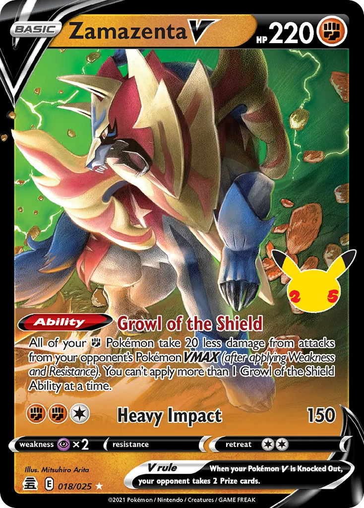 2021 Celebrations Zamazenta V Rare Holo V #18/25 Rare Holo V card image