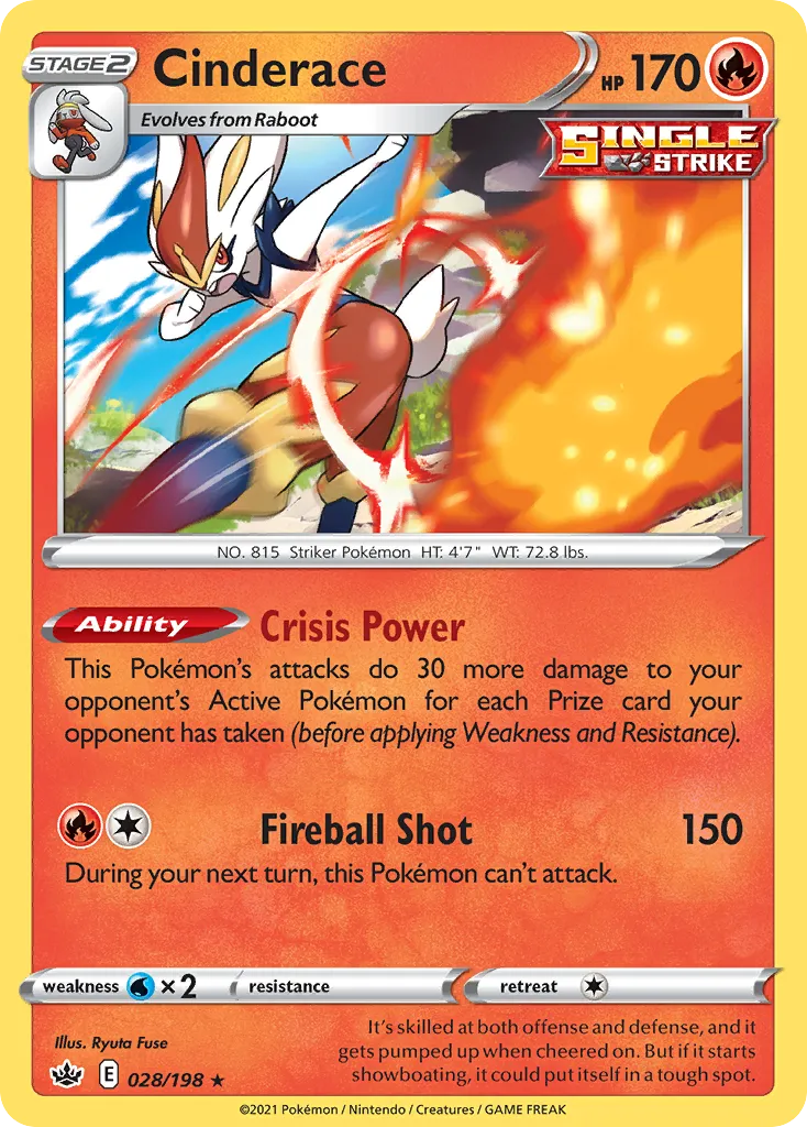 2021 Chilling Reign Cinderace #028/198 Rare Holo card image