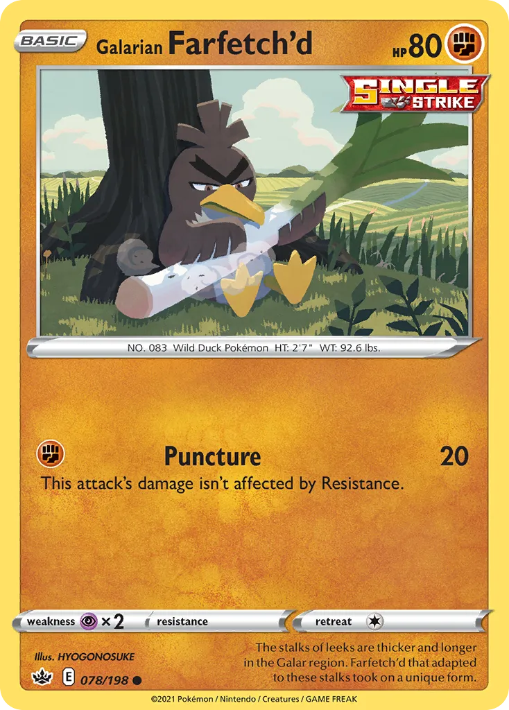 2021 Chilling Reign Galarian Farfetch'd Common #078/198 Common card image