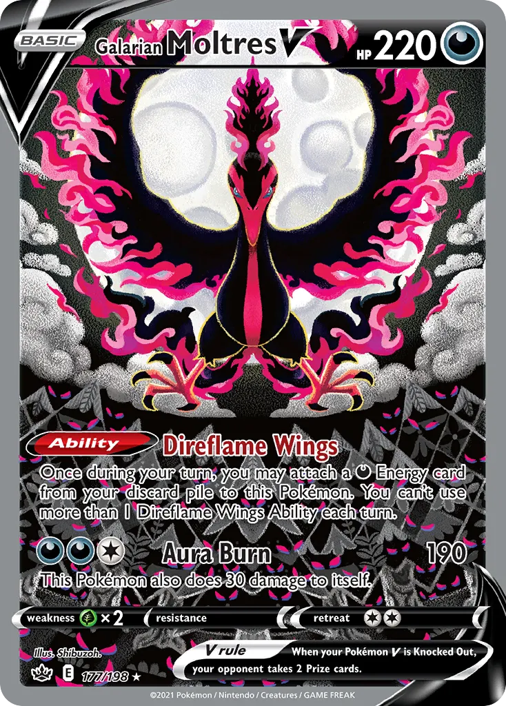 2021 Chilling Reign Galarian Moltres V #097/198 Rare Holo V card image