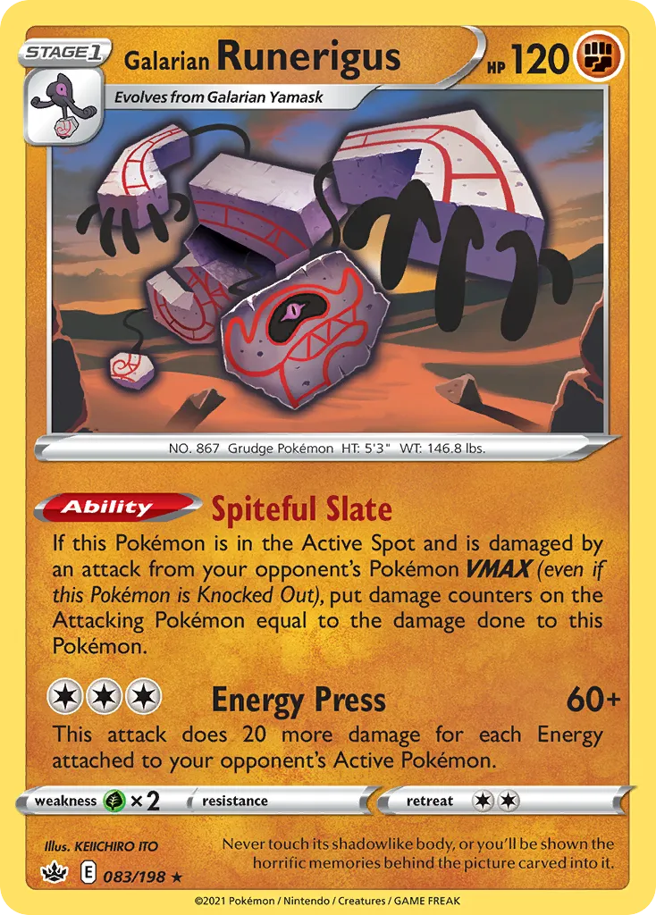 2021 Chilling Reign Galarian Runerigus #083/198 Rare Holo card image