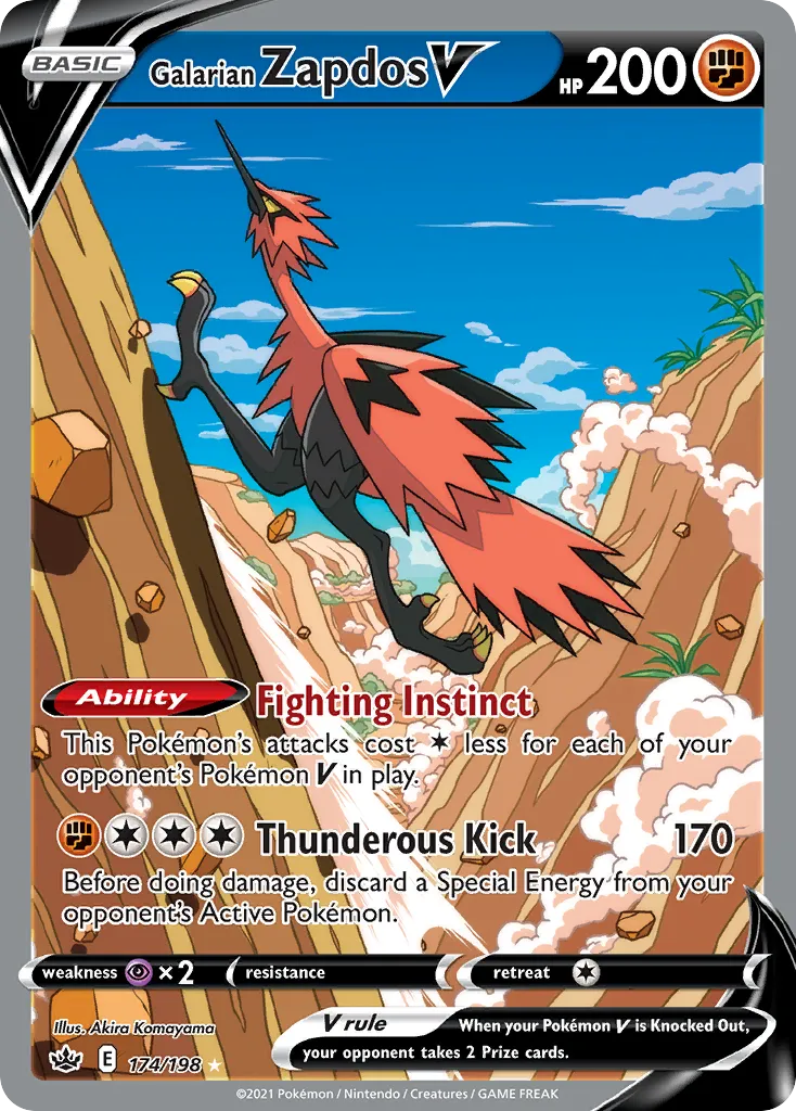2021 Chilling Reign Galarian Zapdos V #174/198 Rare Ultra card image