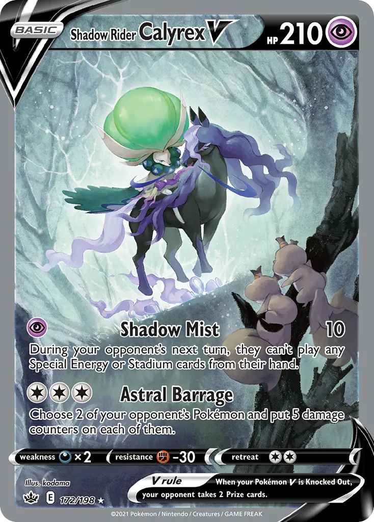 2021 Chilling Reign Shadow Rider Calyrex V #172/198 Rare Ultra card image