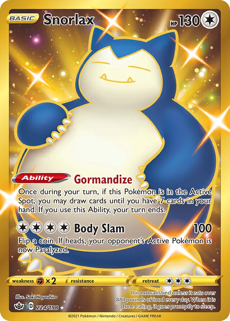 2021 Chilling Reign Snorlax #224/198 Rare Secret card image
