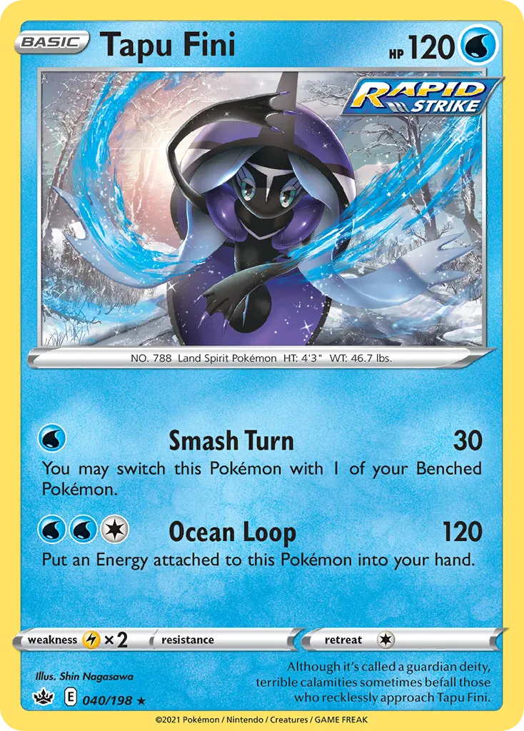 2021 Chilling Reign Tapu Fini #040/198 Rare Holo card image