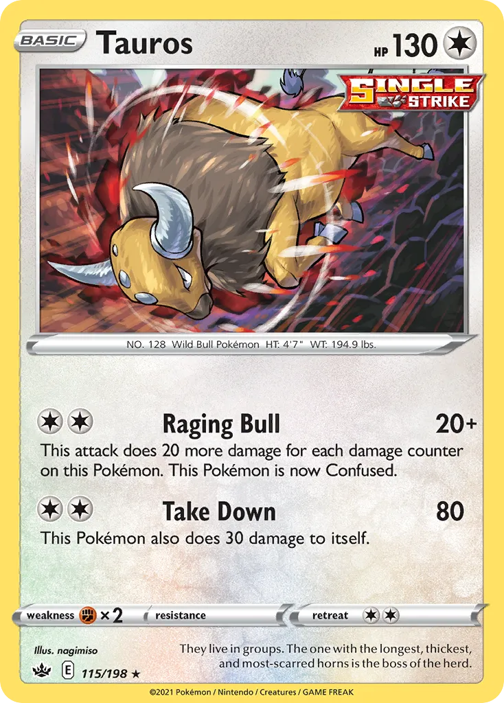 2021 Chilling Reign Tauros #115/198 Rare Holo card image