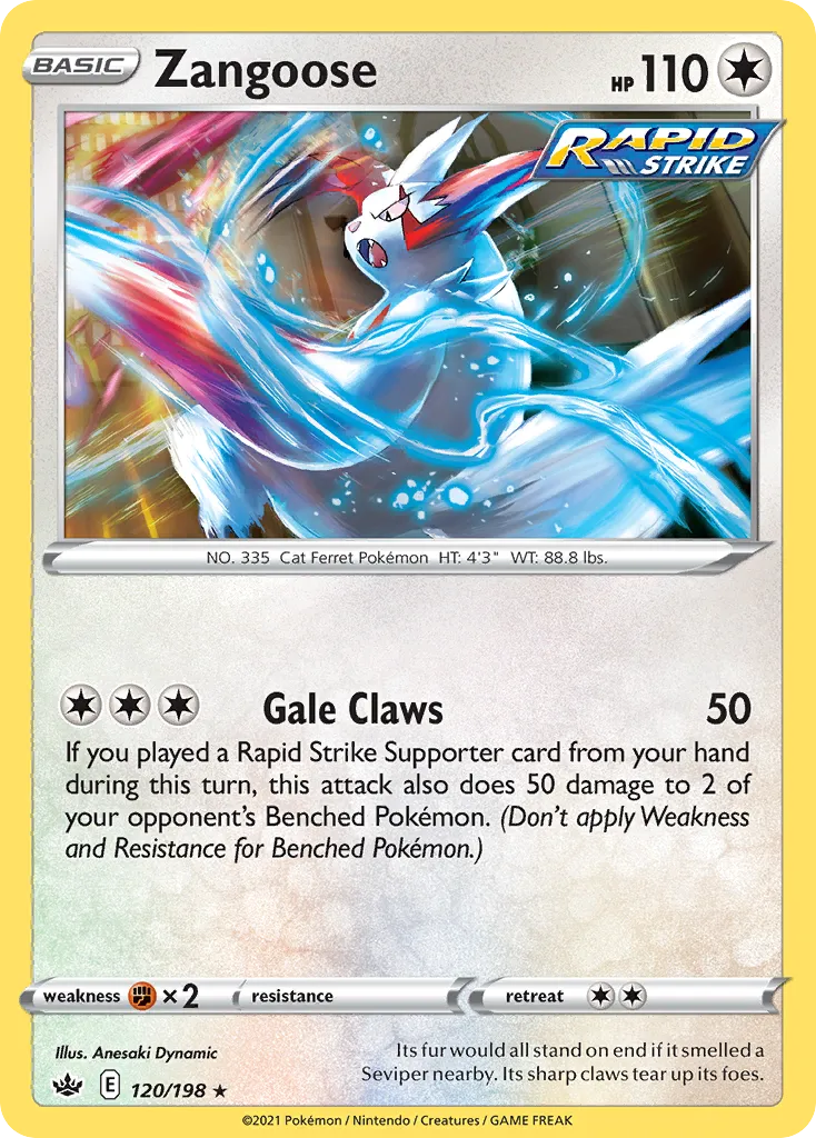 2021 Chilling Reign Zangoose #120/198 Rare card image
