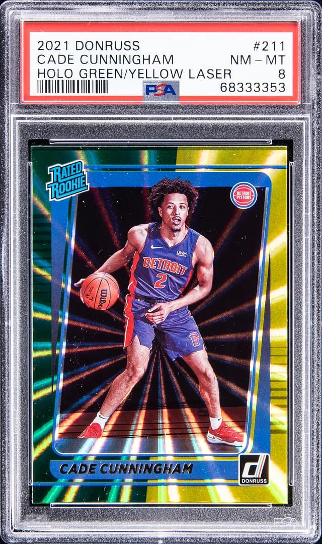 2021 Donruss Cade Cunningham Holo Green/Yellow Laser Prizm #211 card image