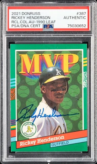 2021 Donruss Leaf 387 Rickey Henderson Recollection Collection Autographs #1990 card image