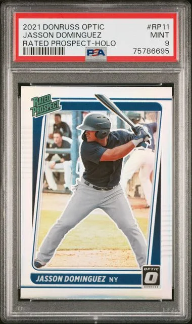 2021 Donruss Optic Jasson Dominguez Rated Prospect Holo #RP11 card image