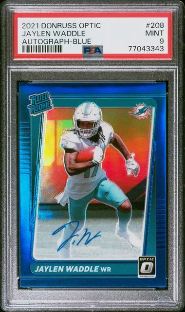 2021 Donruss Optic Jaylen Waddle Autograph-Blue #208 card image