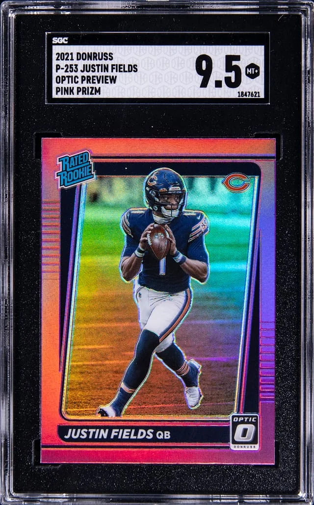 2021 Donruss Optic Justin Fields Preview Pink Prizm #P-253 card image