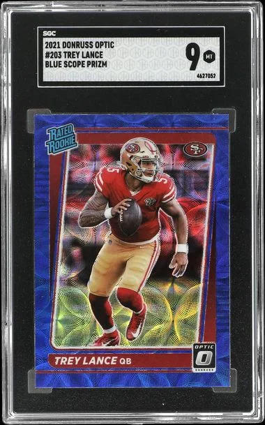 2021 Donruss Optic Trey Lance Blue Scope Prizm #203 card image