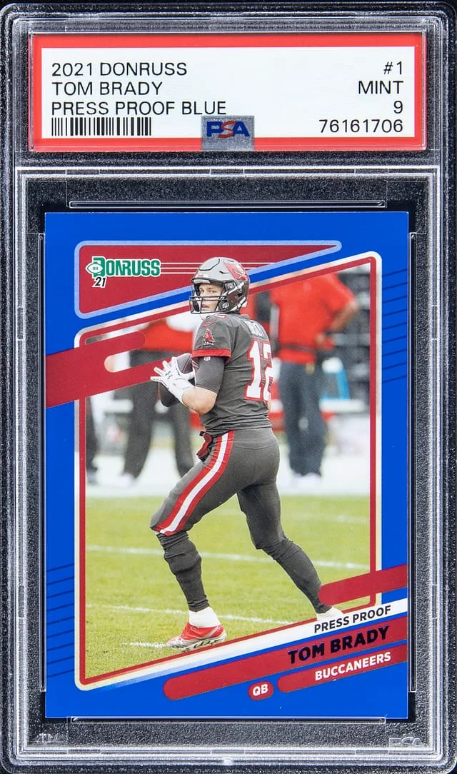 2021 Donruss Tom Brady Press Proof Blue #1 card image