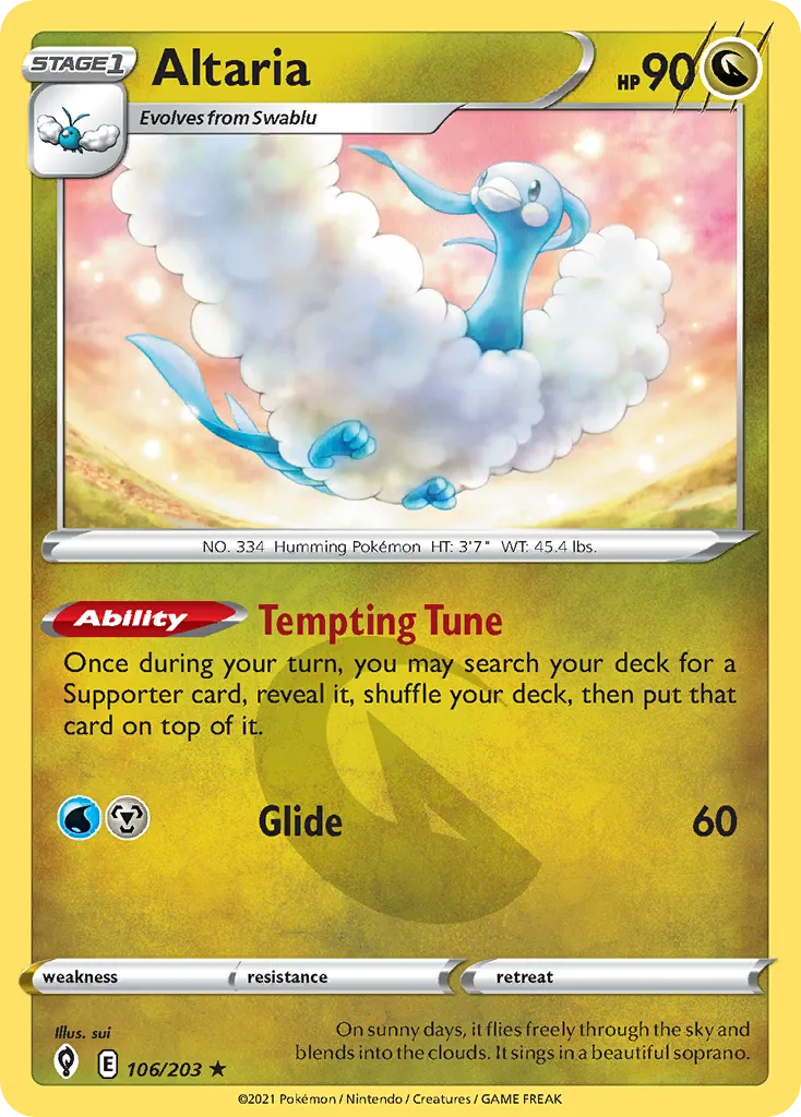 2021 Evolving Skies Altaria #106/203 Rare card image